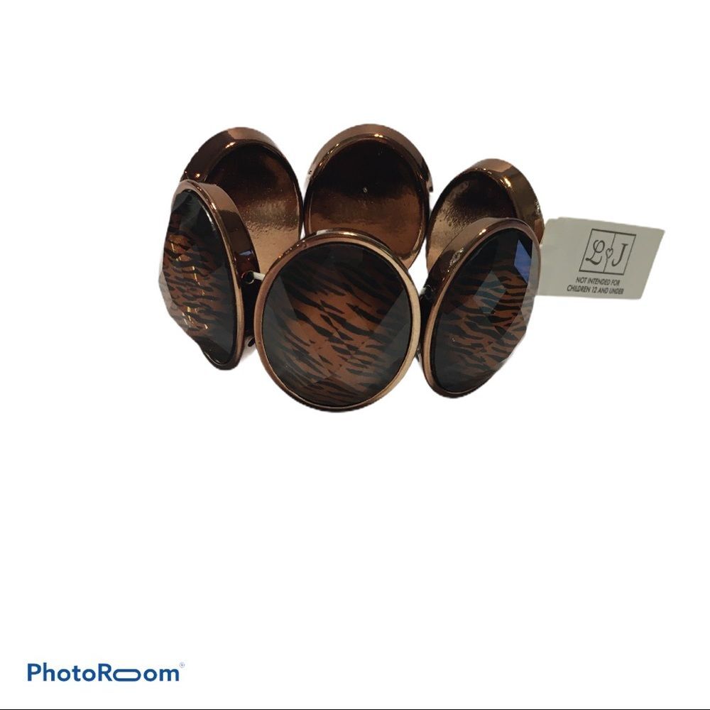 Tiger Leopard animal print stretch bracelet copper